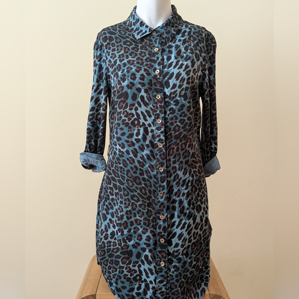 Leopard Print Button-Up Shirt Dress